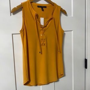 XS Mustard Yellow Grommet Lace Up Tank WHBM